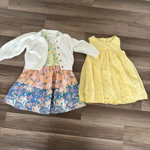 Floral and Yellow Kids Dress ,white kids sweater set